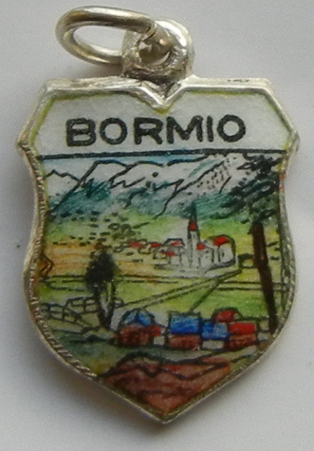 Bormio Italy - Scene Vintage Silver Enamel Travel Shield Charm